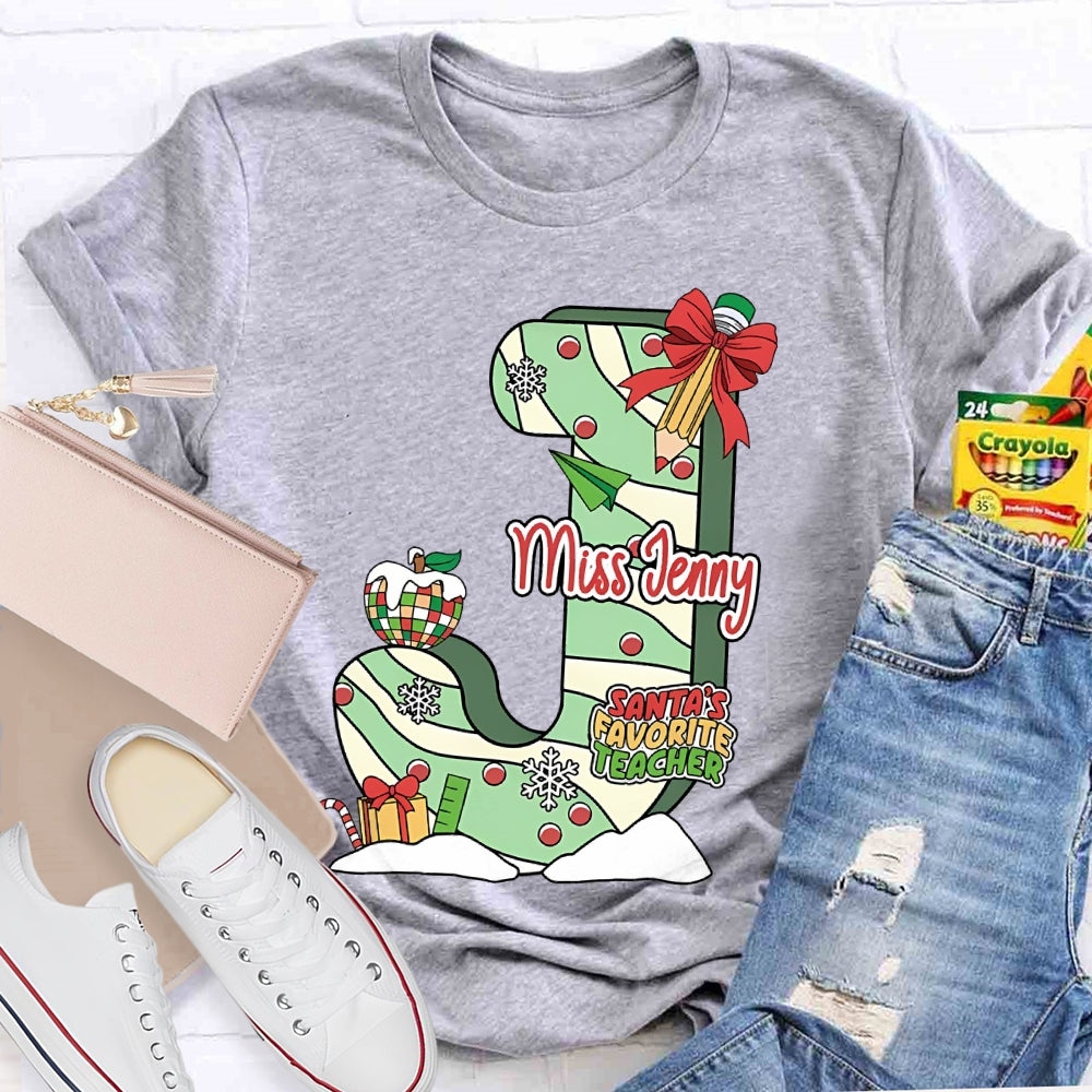 Personalized Name Santa's Favorite Teacher T-shirt