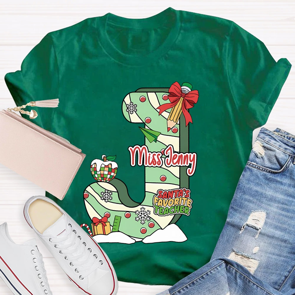 Personalized Name Santa's Favorite Teacher T-shirt