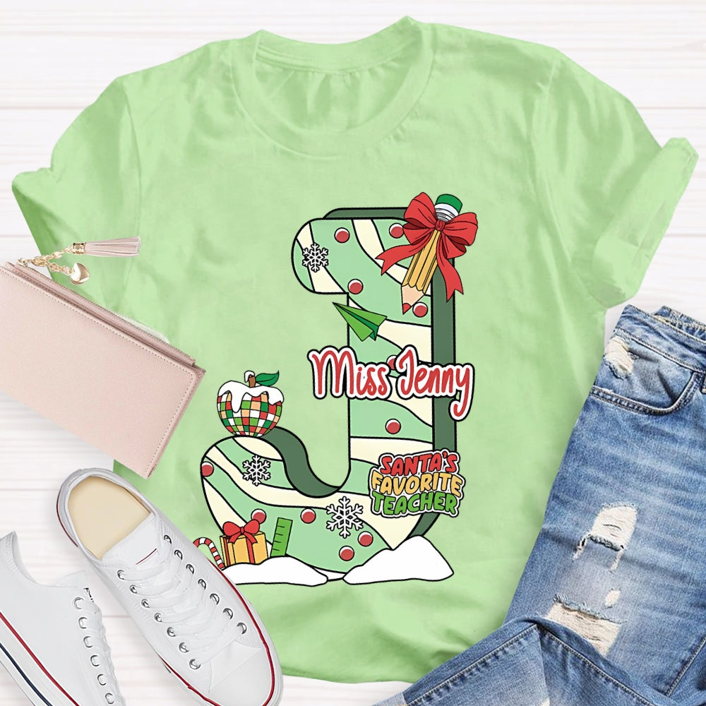 Personalized Name Santa's Favorite Teacher T-shirt
