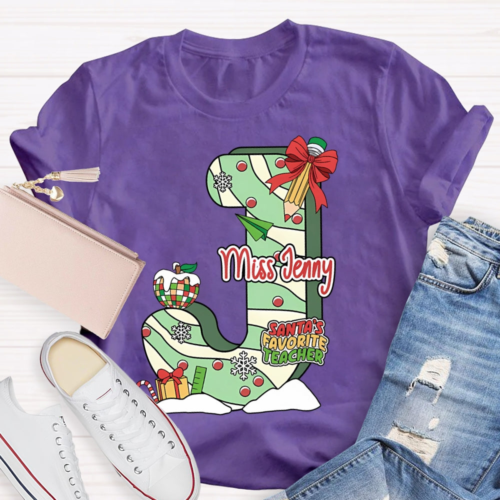Personalized Name Santa's Favorite Teacher T-shirt