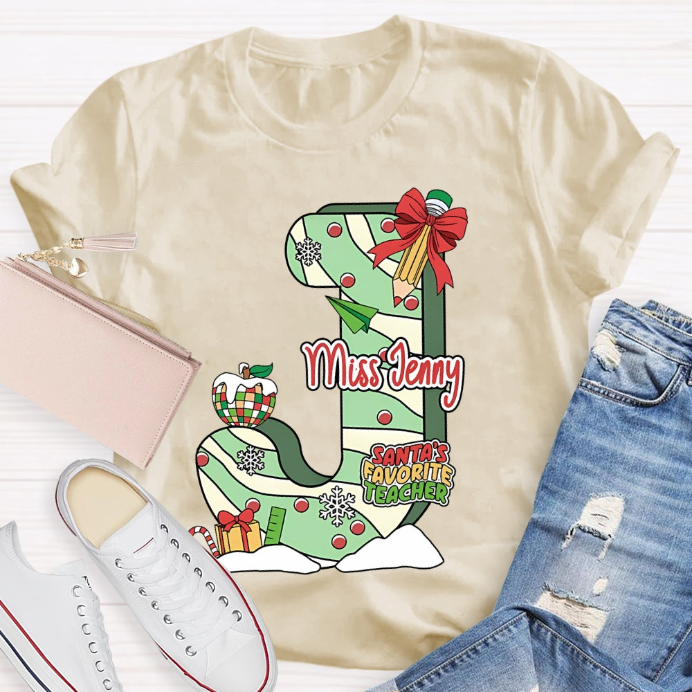 Personalized Name Santa's Favorite Teacher T-shirt