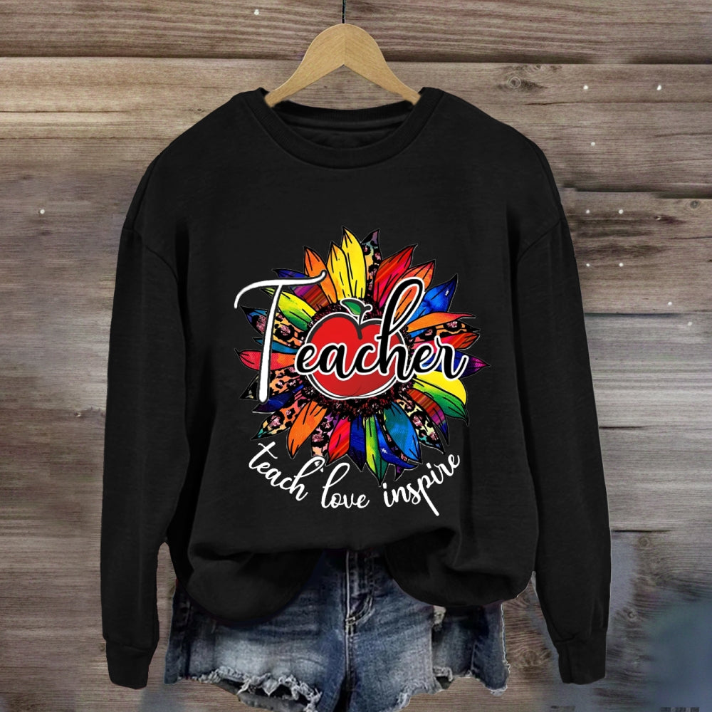 Teach Love Inspire Leopard Sunflower Sweatshirt