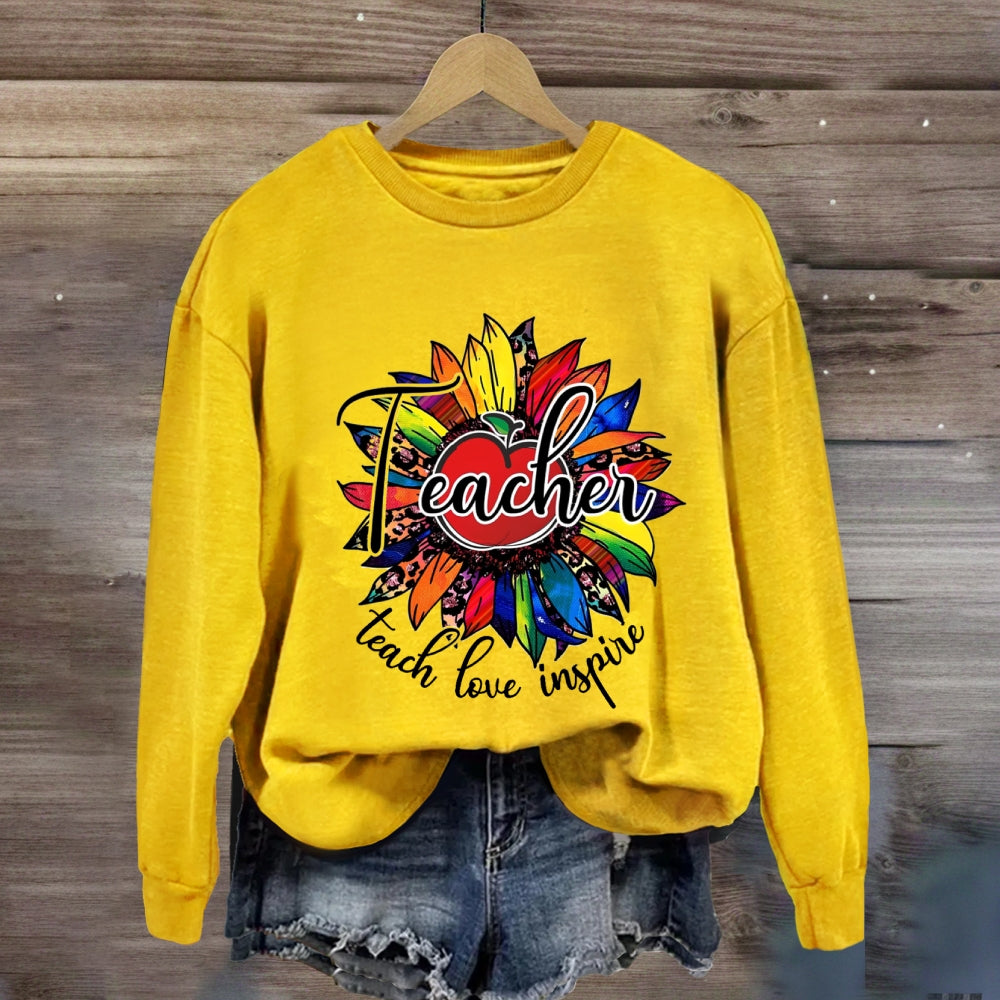 Teach Love Inspire Leopard Sunflower Sweatshirt