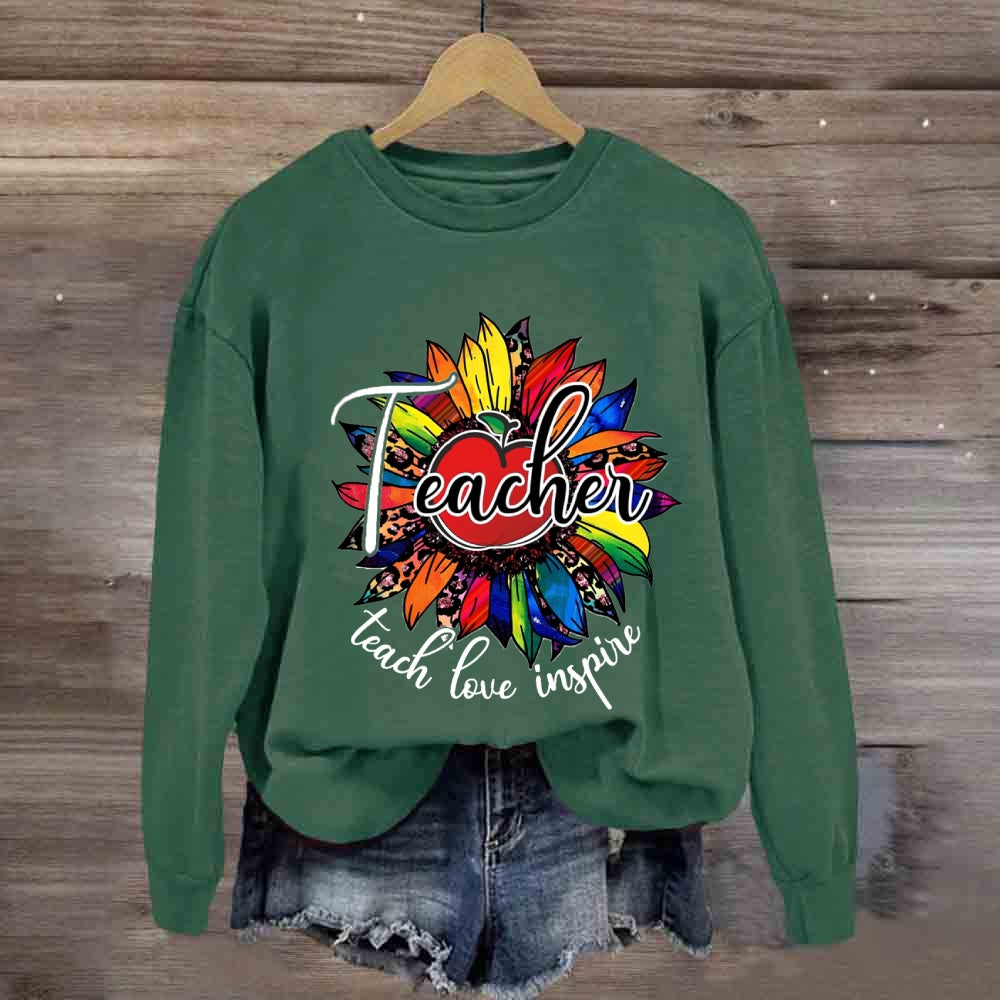 Teach Love Inspire Leopard Sunflower Sweatshirt