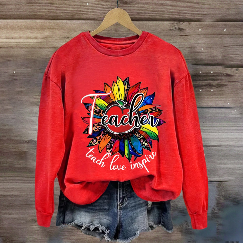 Teach Love Inspire Leopard Sunflower Sweatshirt