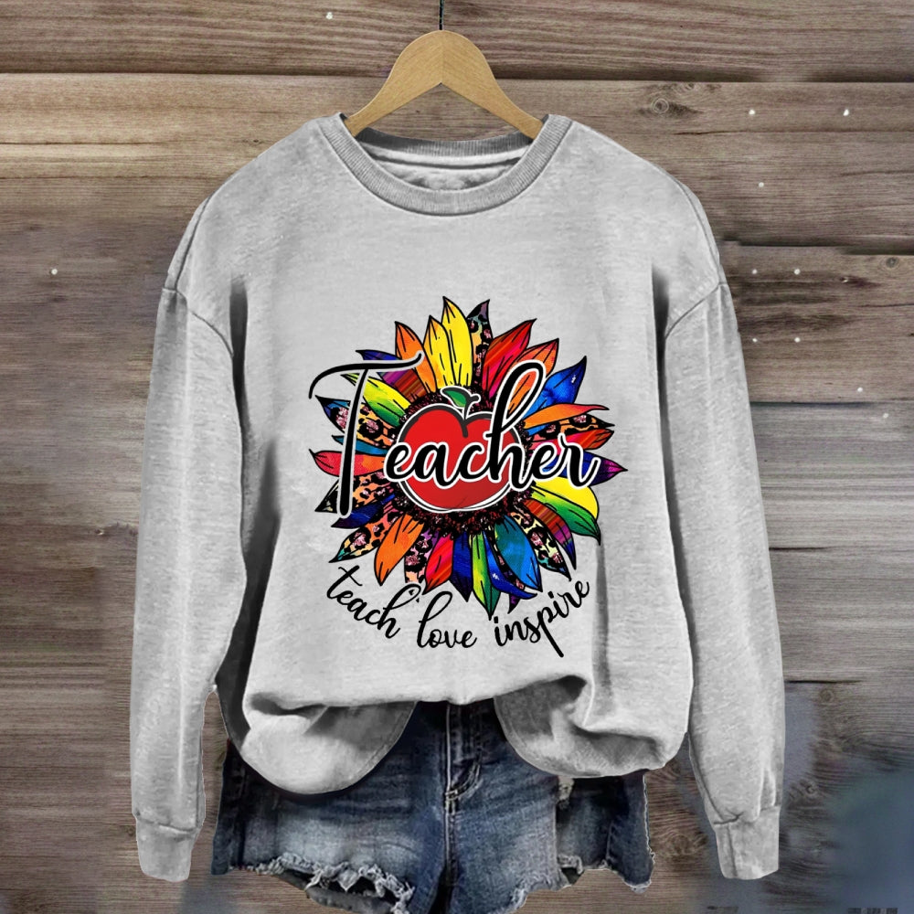 Teach Love Inspire Leopard Sunflower Sweatshirt