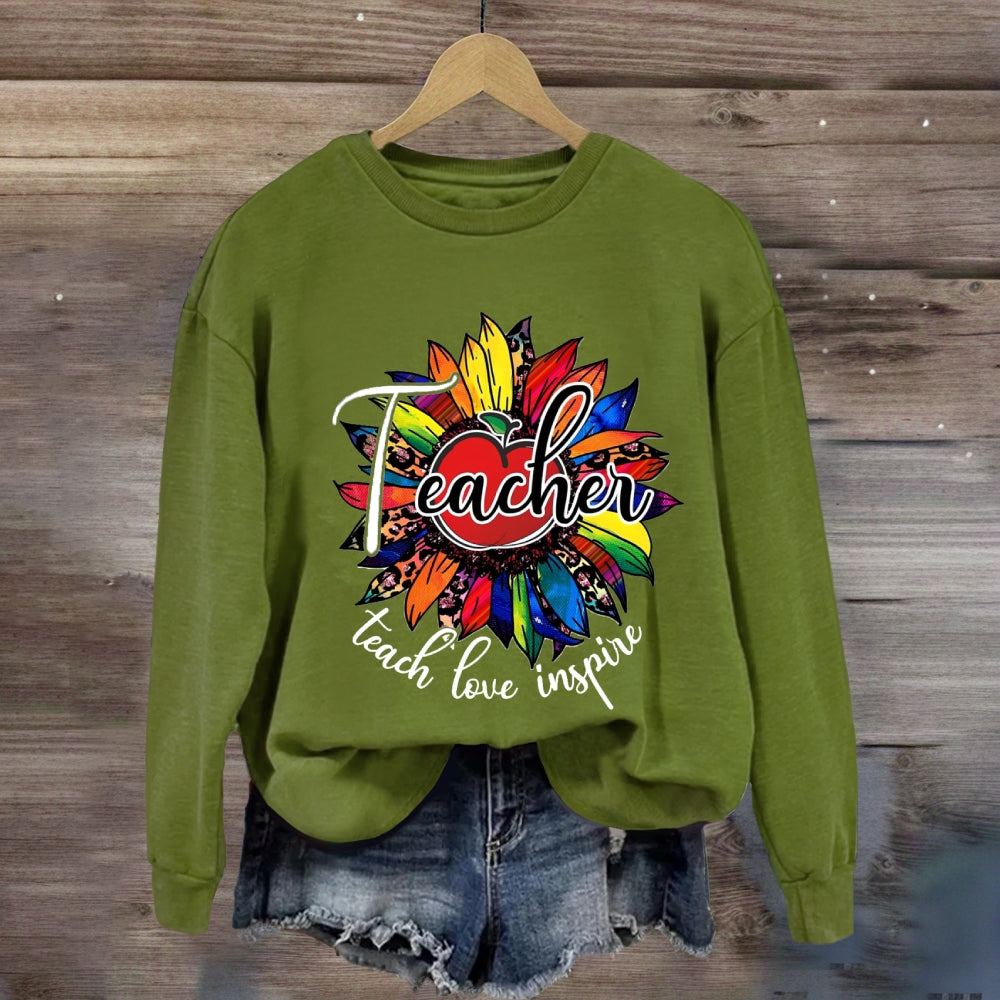 Teach Love Inspire Leopard Sunflower Sweatshirt