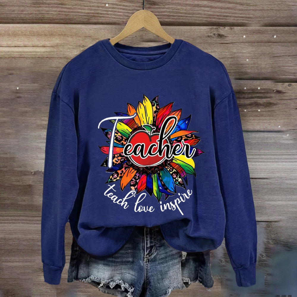 Teach Love Inspire Leopard Sunflower Sweatshirt