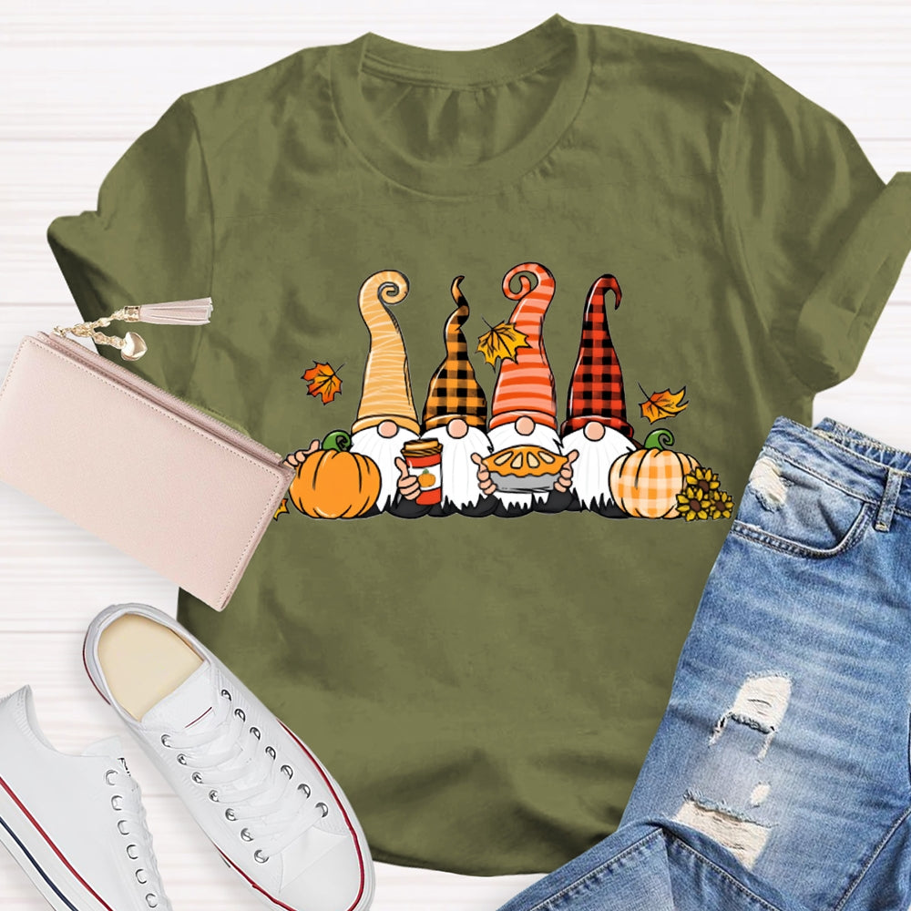 Gnome Thanksgiving The Four Dwarfs And The Pumpkin T-shirt