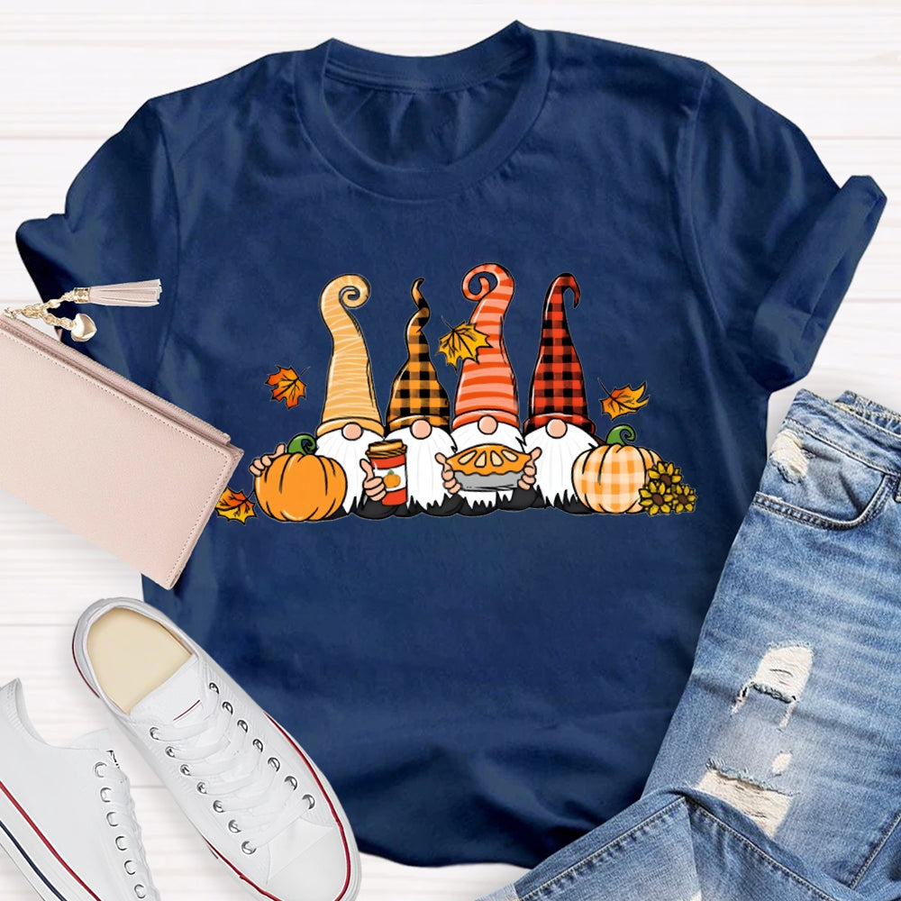 Gnome Thanksgiving The Four Dwarfs And The Pumpkin T-shirt
