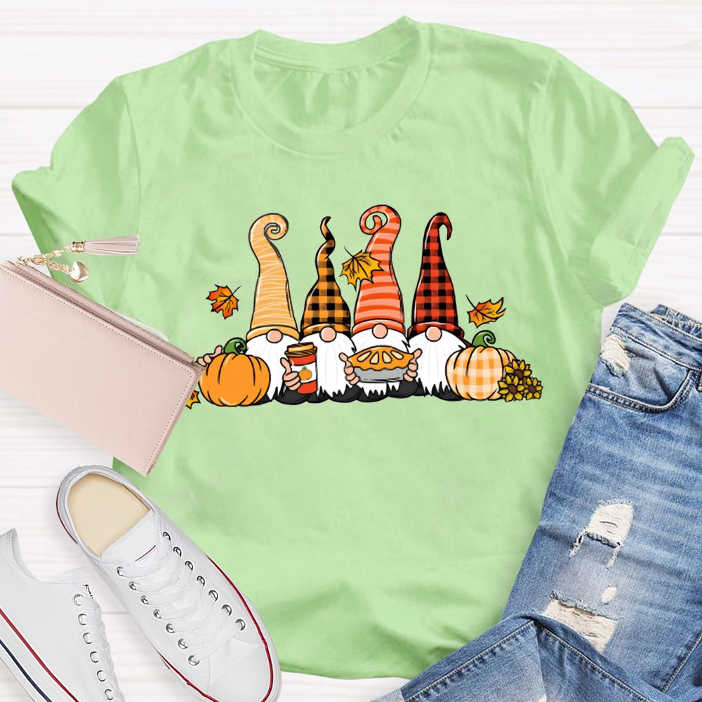 Gnome Thanksgiving The Four Dwarfs And The Pumpkin T-shirt