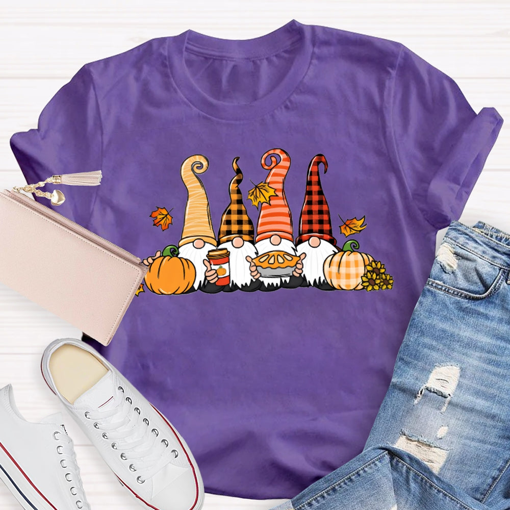 Gnome Thanksgiving The Four Dwarfs And The Pumpkin T-shirt