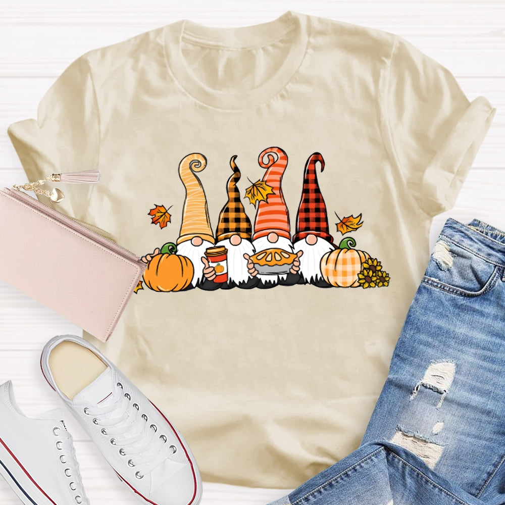 Gnome Thanksgiving The Four Dwarfs And The Pumpkin T-shirt