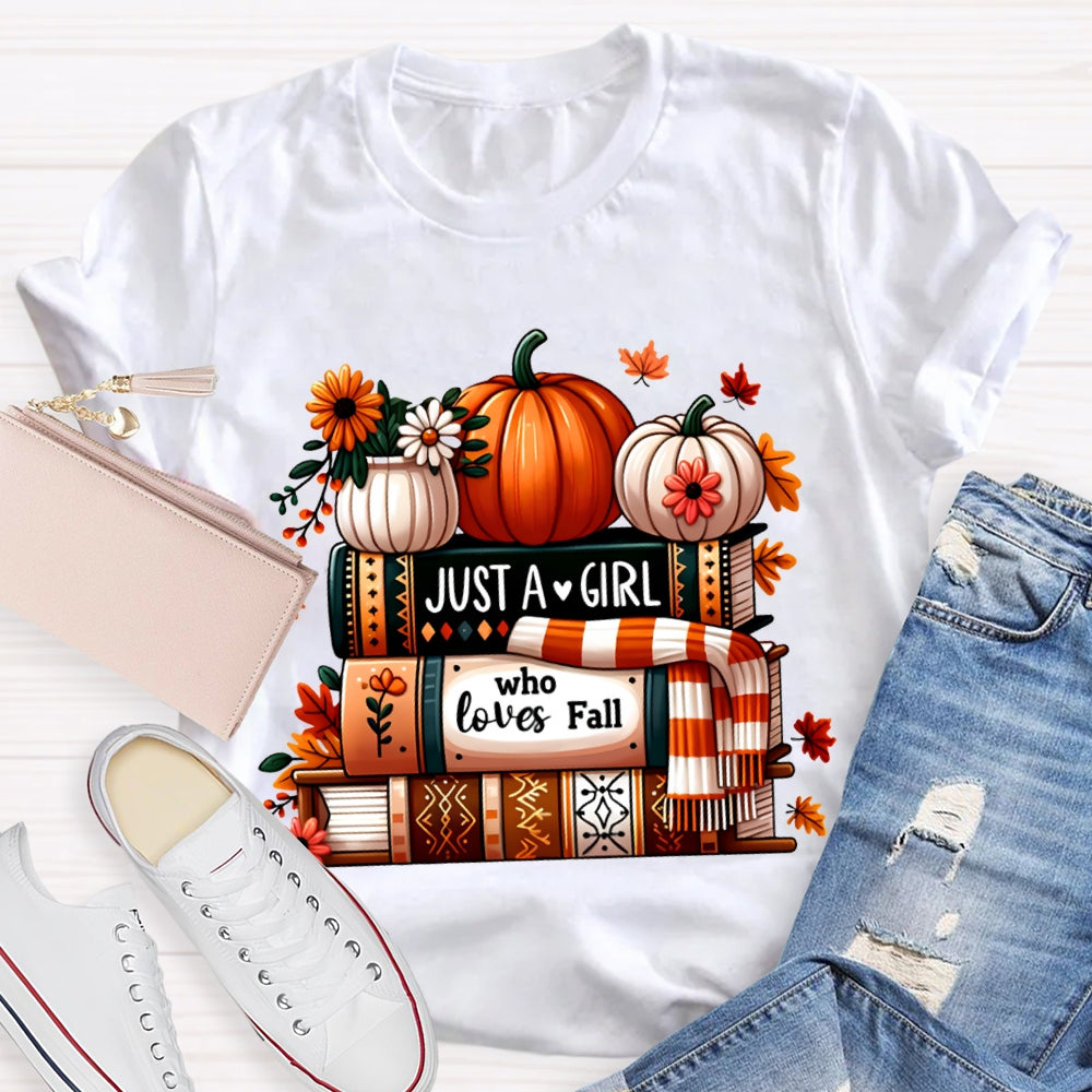 Just A Girl Who Loves Fall Reading Pumpkins And Books T-shirt