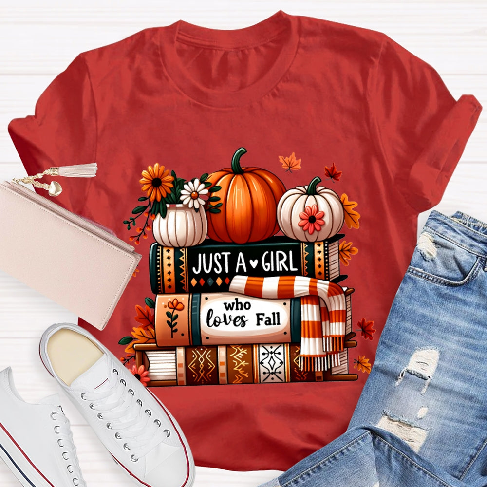 Just A Girl Who Loves Fall Reading Pumpkins And Books T-shirt
