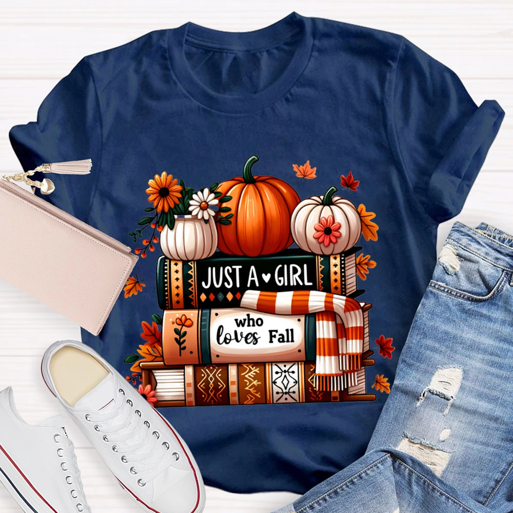 Just A Girl Who Loves Fall Reading Pumpkins And Books T-shirt