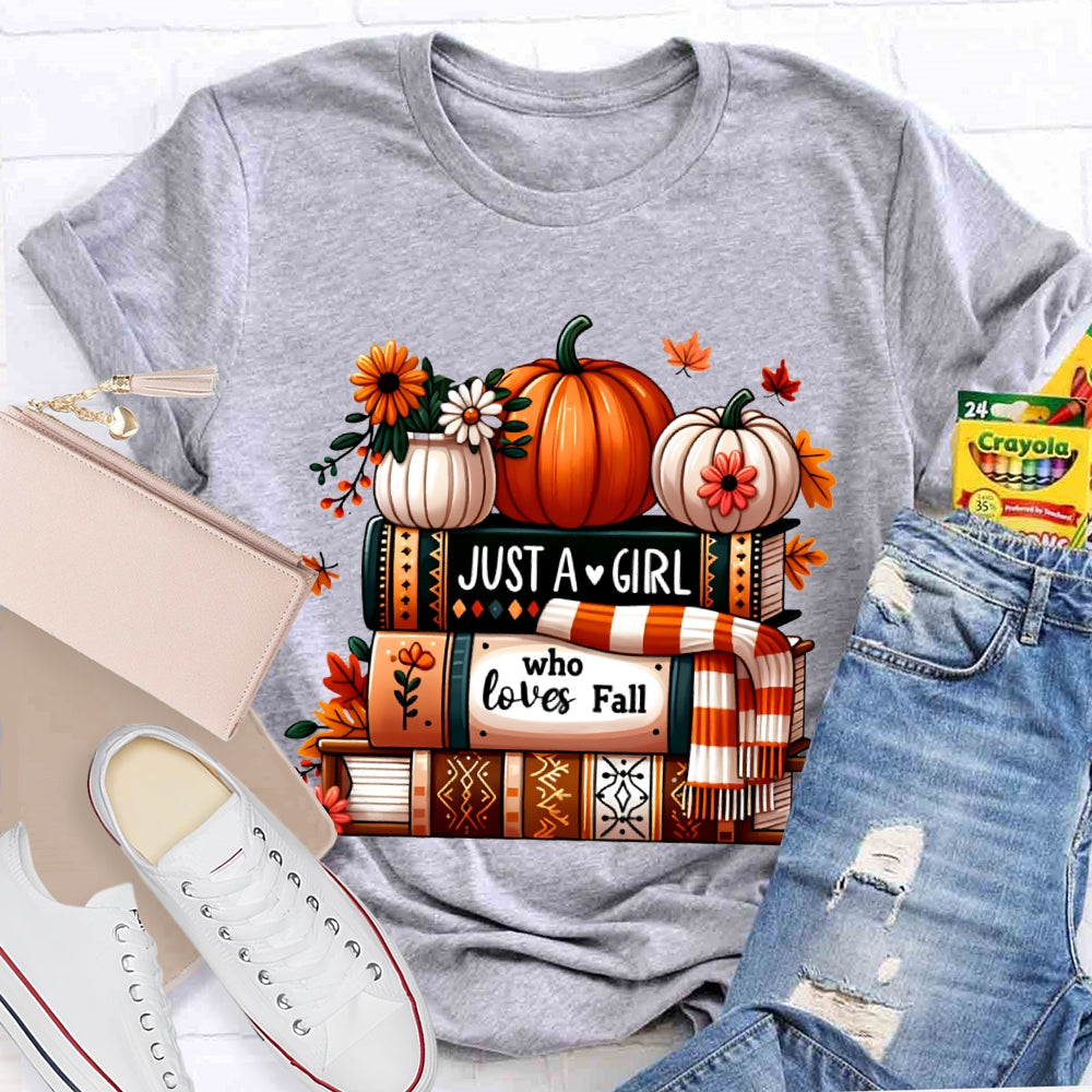 Just A Girl Who Loves Fall Reading Pumpkins And Books T-shirt