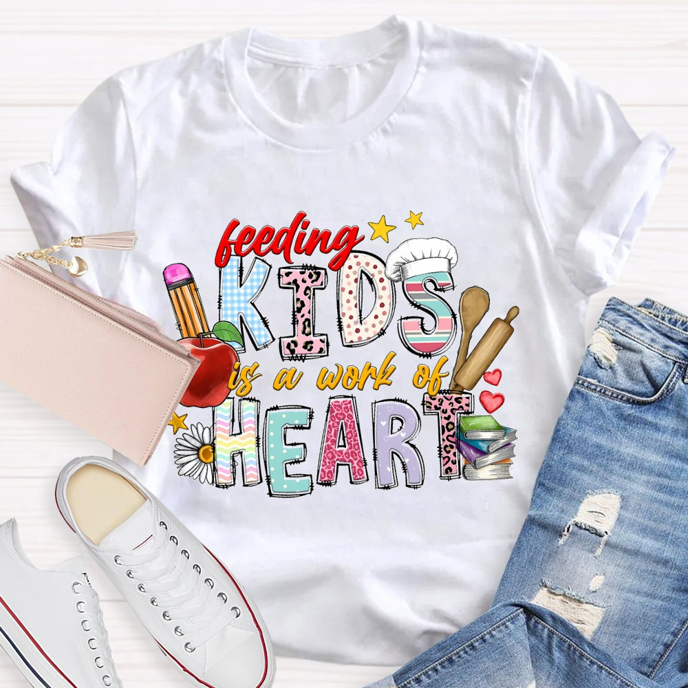 Feeling Kids Is A Work Of Heart Apple And Colored Fonts T-shirt