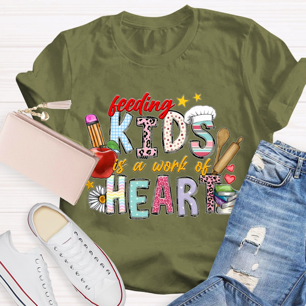 Feeling Kids Is A Work Of Heart Apple And Colored Fonts T-shirt