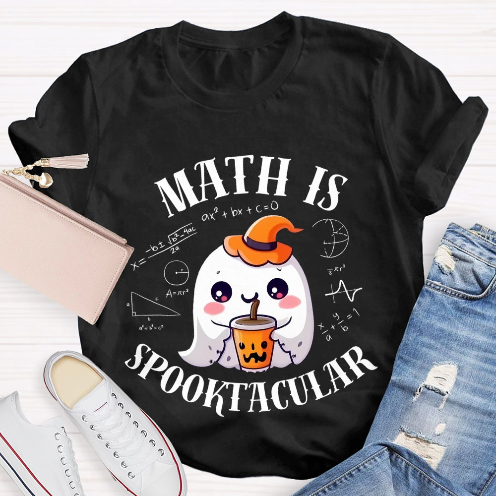 Math Is Spooktacular Little Ghost Holding Milk Tea Halloween T-shirt