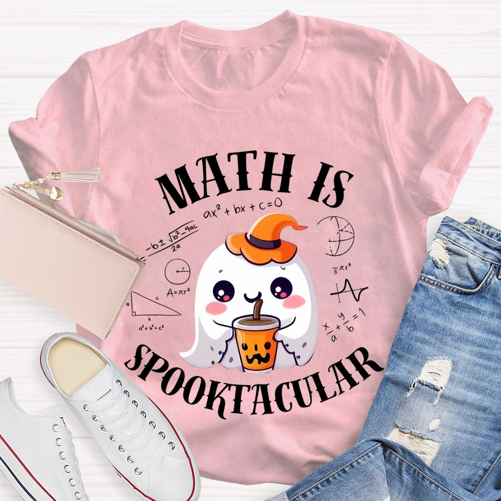 Math Is Spooktacular Little Ghost Holding Milk Tea Halloween T-shirt