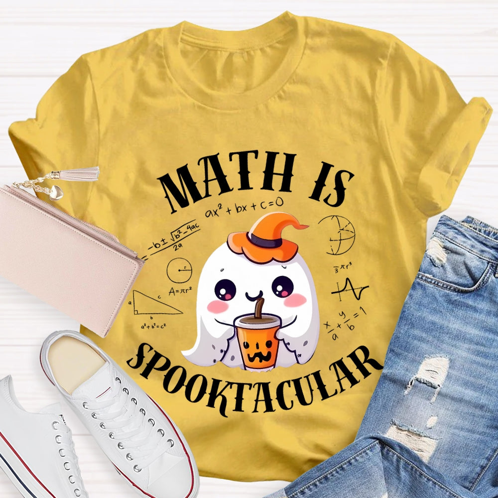 Math Is Spooktacular Little Ghost Holding Milk Tea Halloween T-shirt
