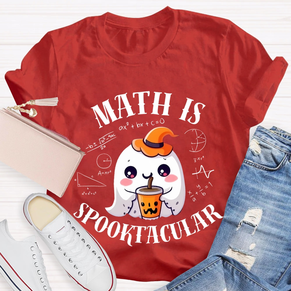 Math Is Spooktacular Little Ghost Holding Milk Tea Halloween T-shirt