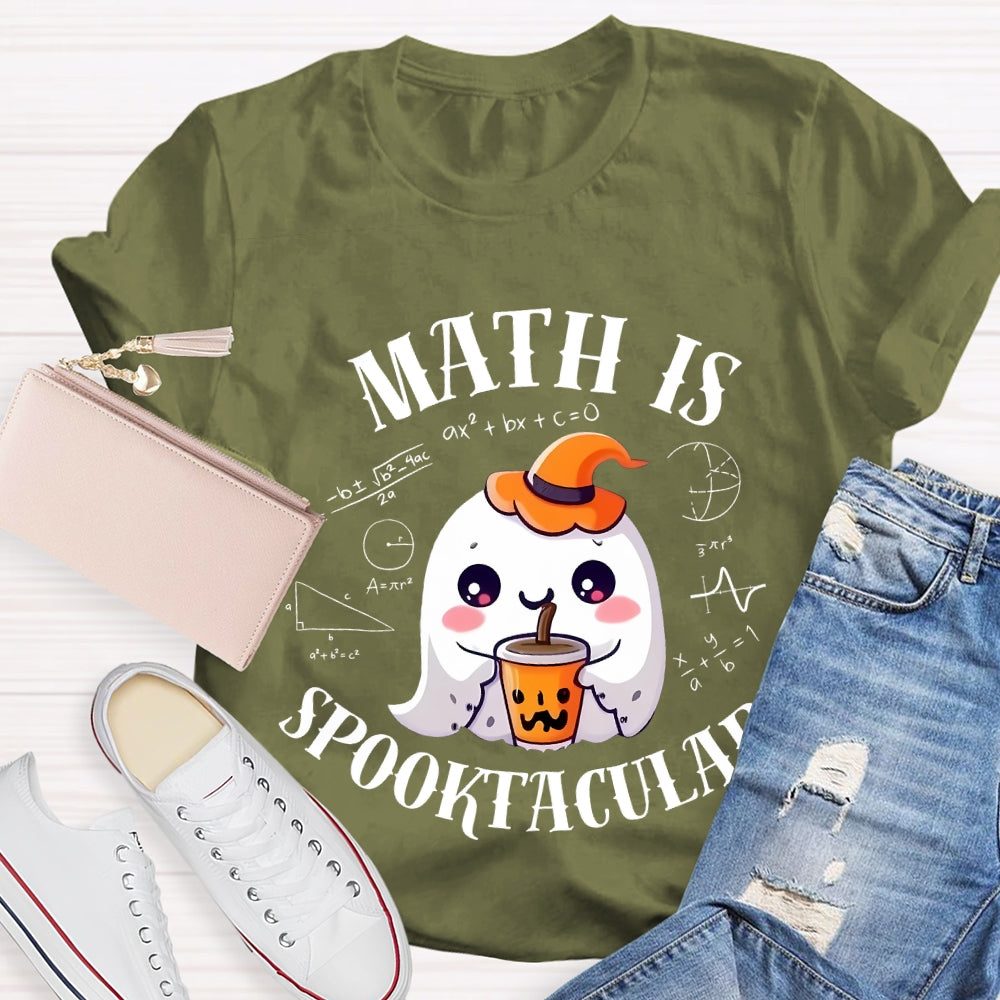 Math Is Spooktacular Little Ghost Holding Milk Tea Halloween T-shirt
