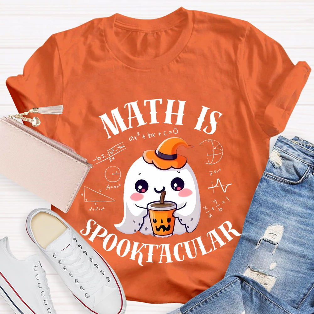 Math Is Spooktacular Little Ghost Holding Milk Tea Halloween T-shirt