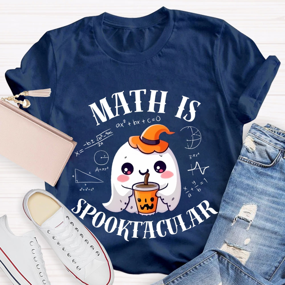 Math Is Spooktacular Little Ghost Holding Milk Tea Halloween T-shirt