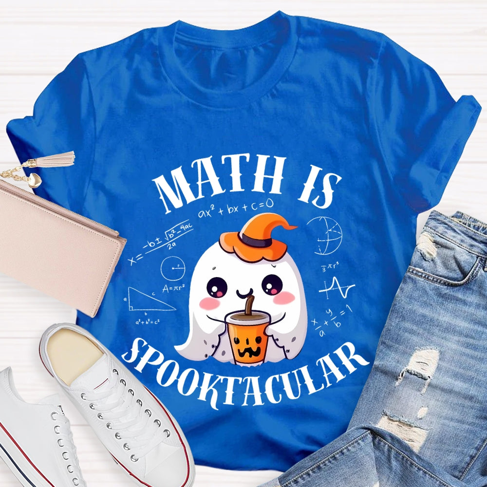 Math Is Spooktacular Little Ghost Holding Milk Tea Halloween T-shirt