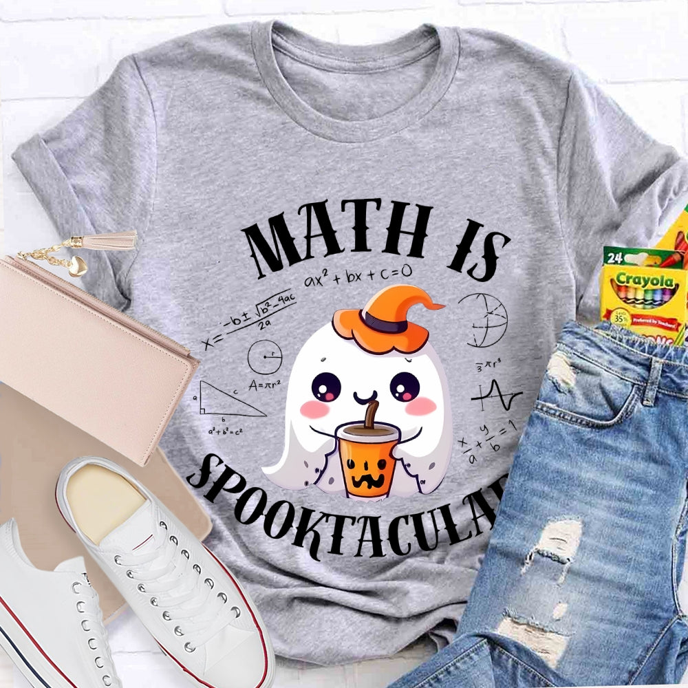 Math Is Spooktacular Little Ghost Holding Milk Tea Halloween T-shirt