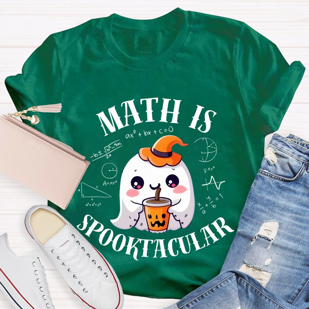 Math Is Spooktacular Little Ghost Holding Milk Tea Halloween T-shirt