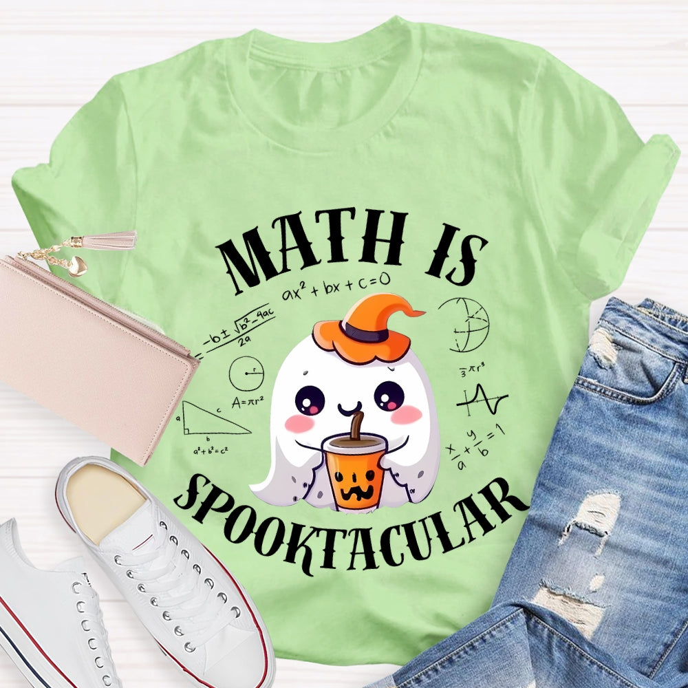 Math Is Spooktacular Little Ghost Holding Milk Tea Halloween T-shirt