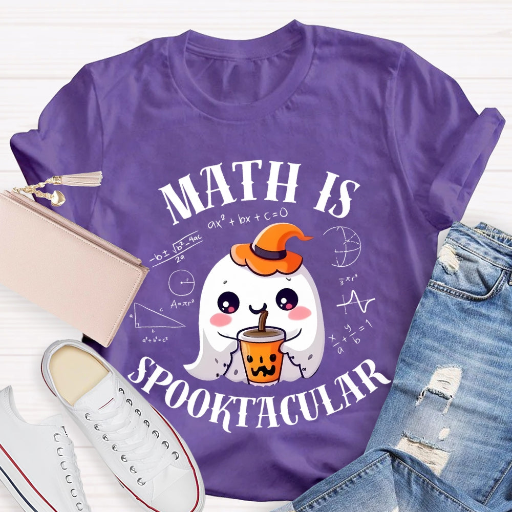 Math Is Spooktacular Little Ghost Holding Milk Tea Halloween T-shirt