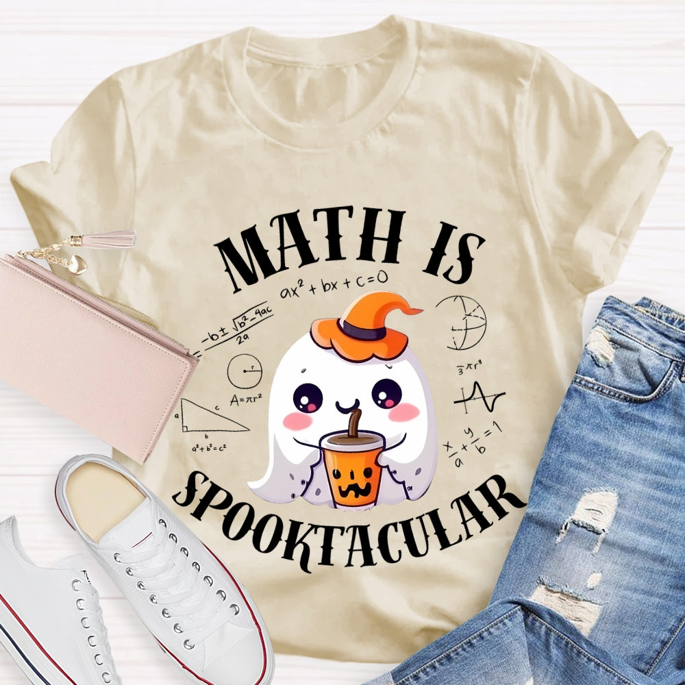 Math Is Spooktacular Little Ghost Holding Milk Tea Halloween T-shirt