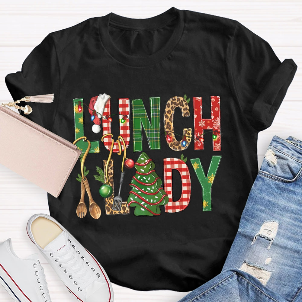 Lunch Lady Christmas Tree And Christmas Font T-shirt