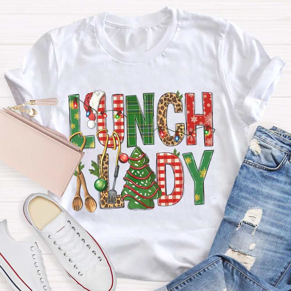 Lunch Lady Christmas Tree And Christmas Font T-shirt