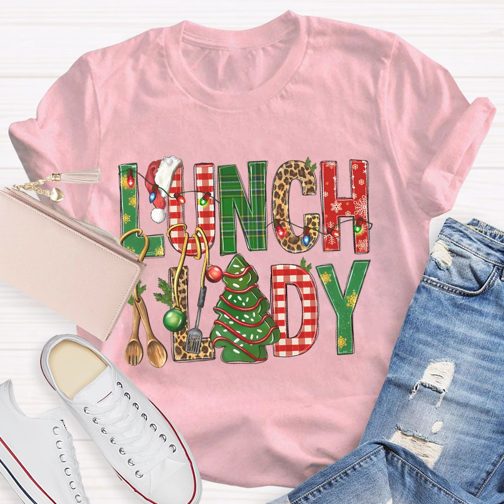 Lunch Lady Christmas Tree And Christmas Font T-shirt