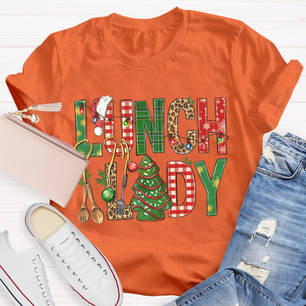 Lunch Lady Christmas Tree And Christmas Font T-shirt