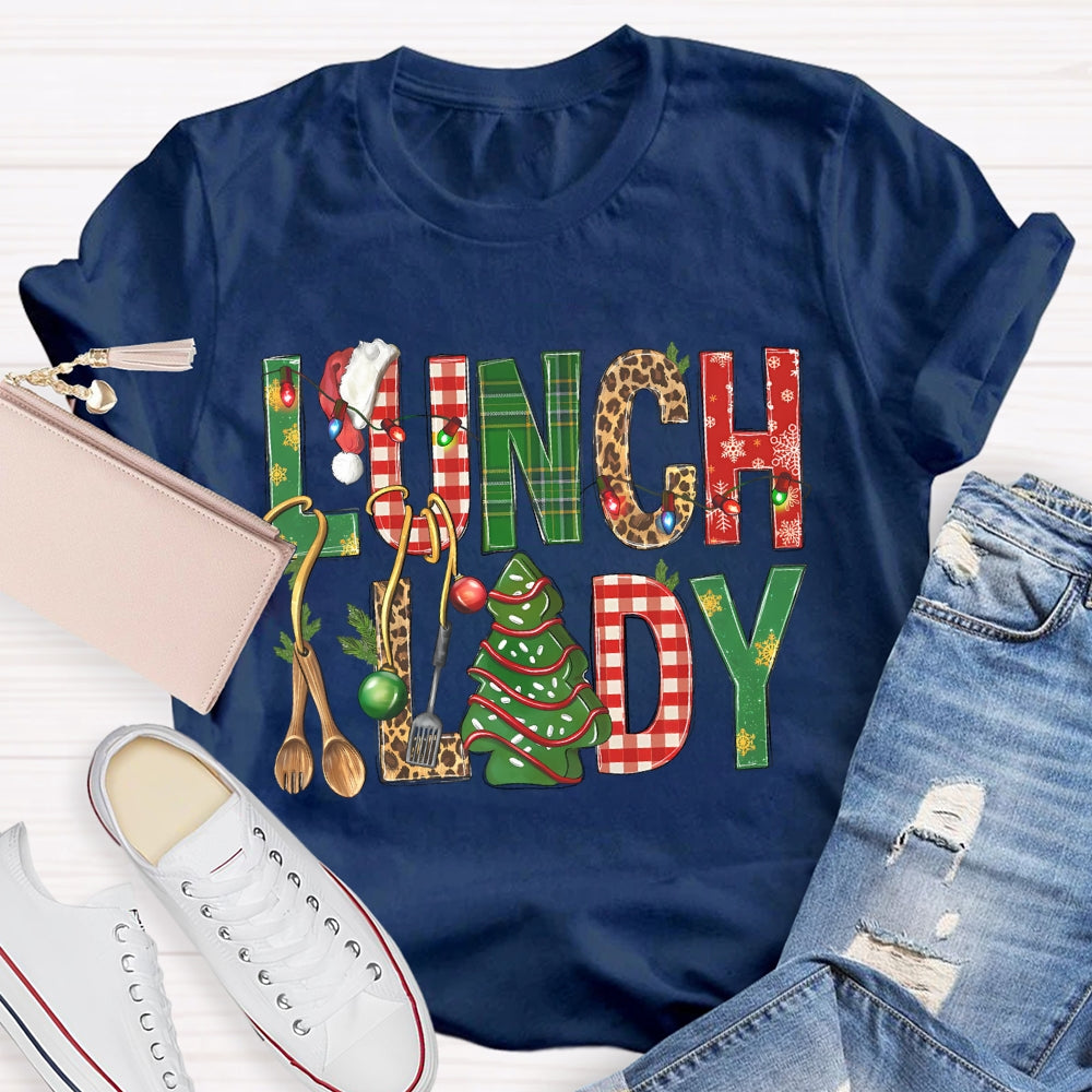 Lunch Lady Christmas Tree And Christmas Font T-shirt