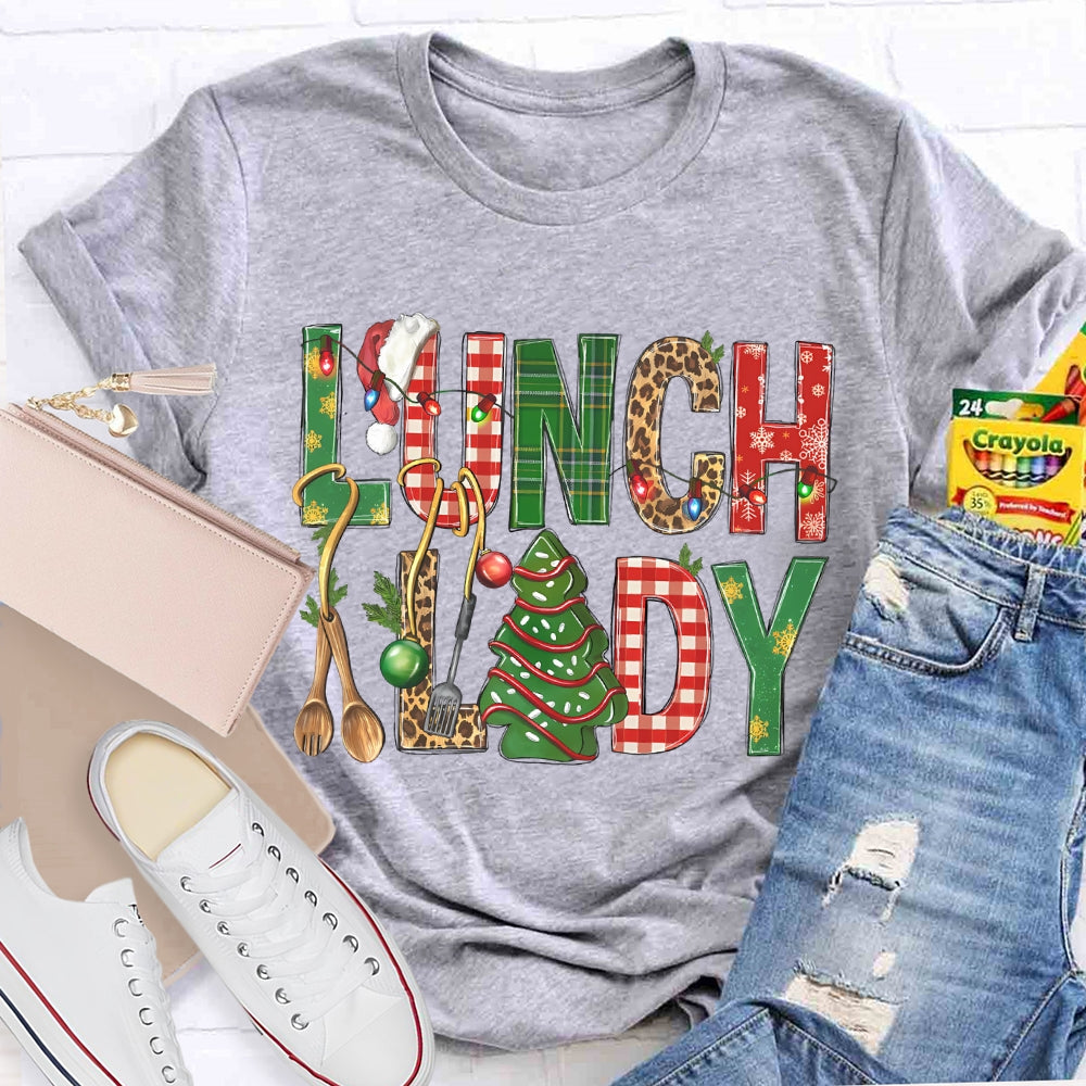 Lunch Lady Christmas Tree And Christmas Font T-shirt