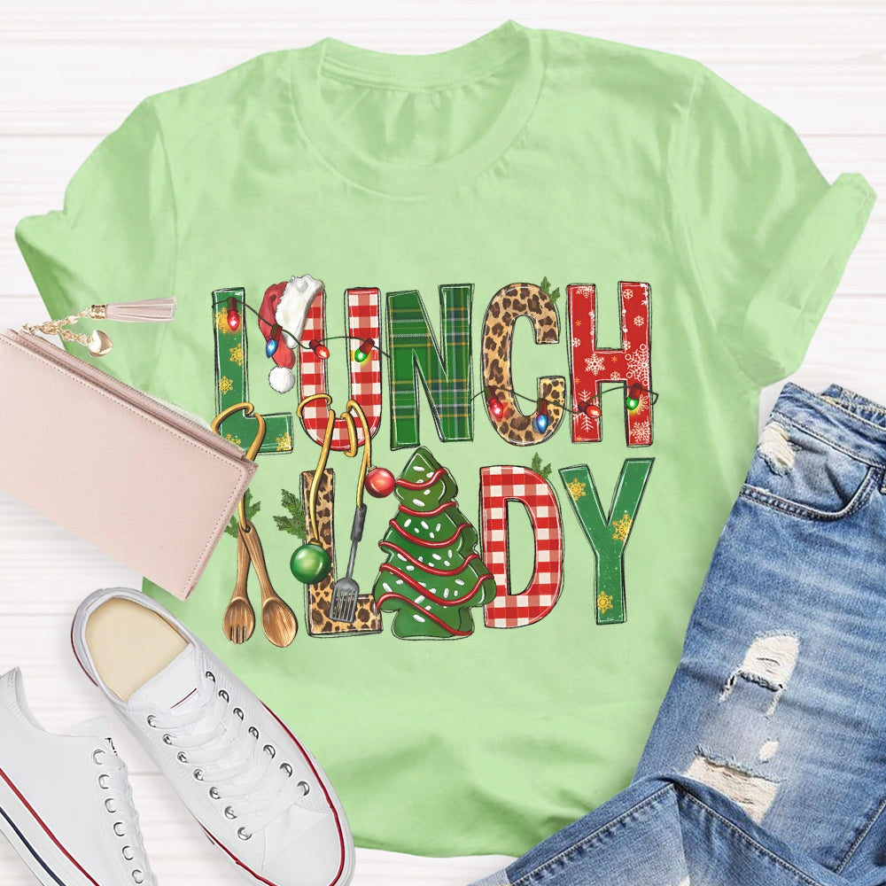 Lunch Lady Christmas Tree And Christmas Font T-shirt