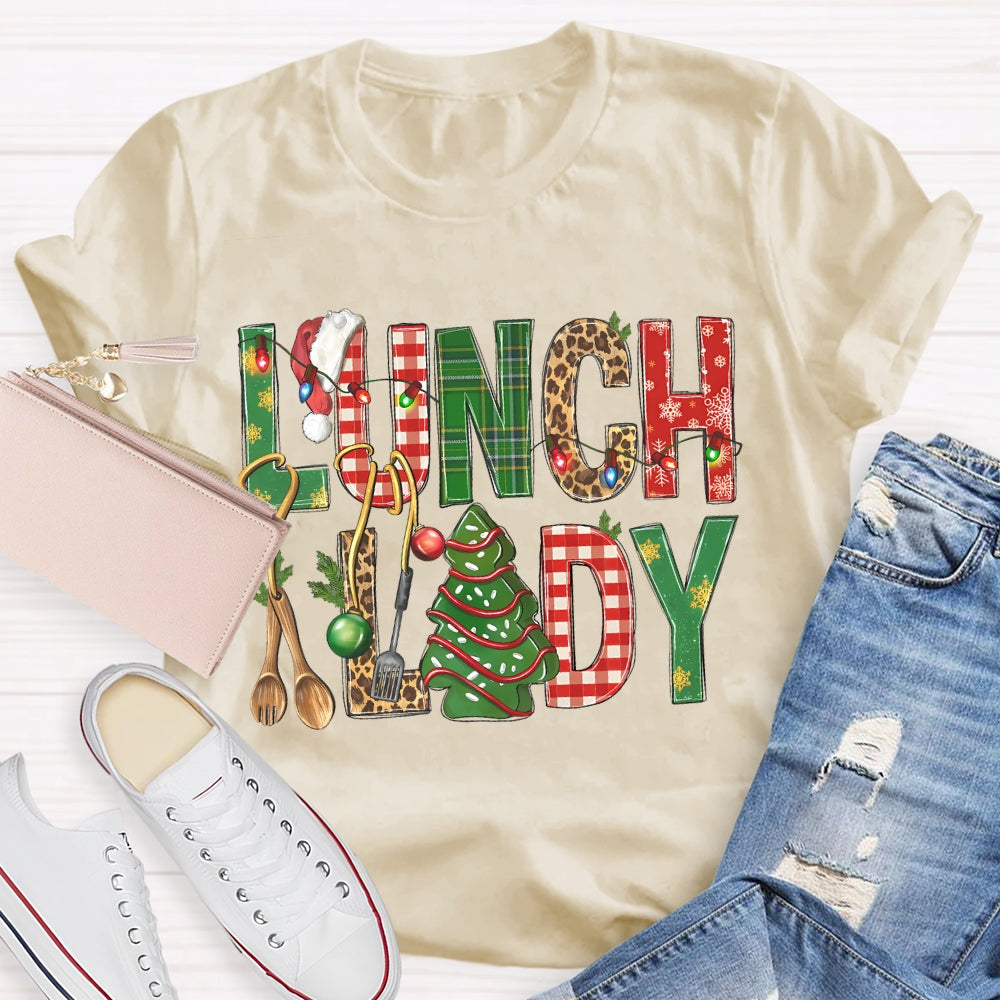 Lunch Lady Christmas Tree And Christmas Font T-shirt