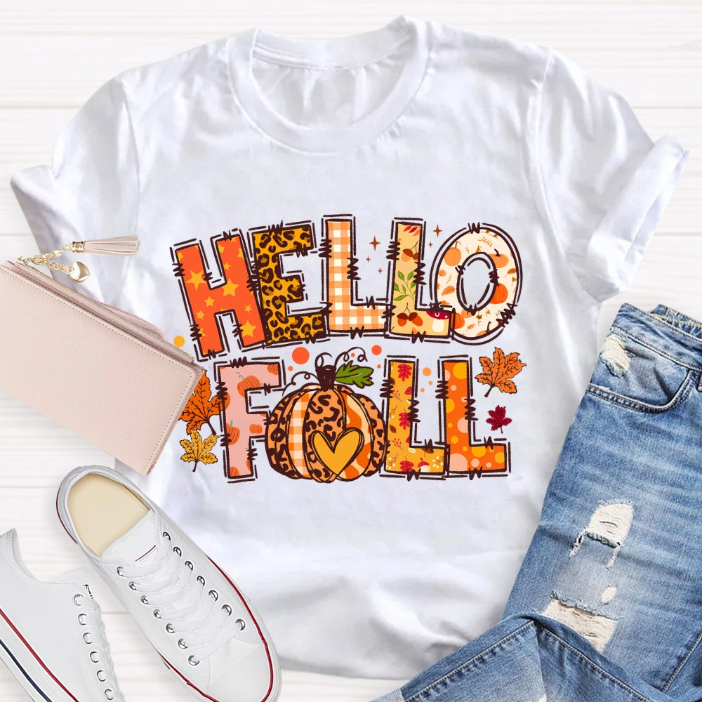Hello Fall Pumpkin Thanksgiving T-shirt