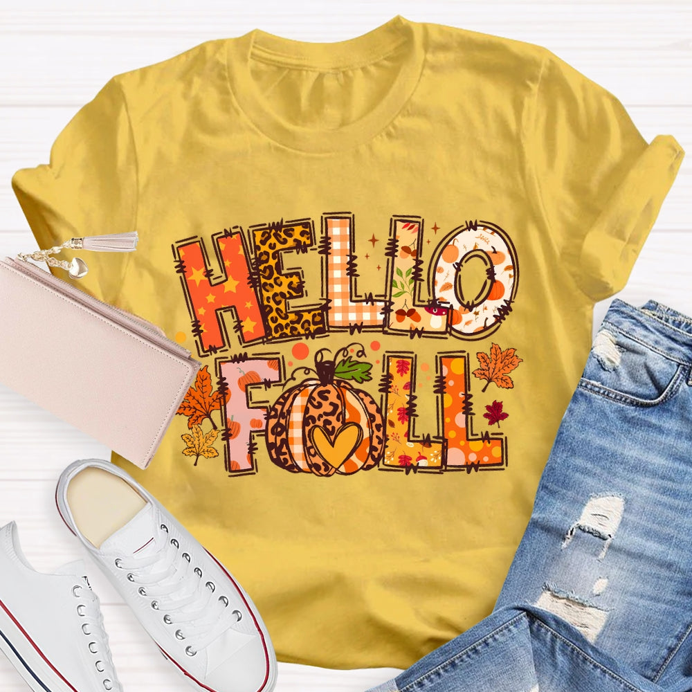 Hello Fall Pumpkin Thanksgiving T-shirt