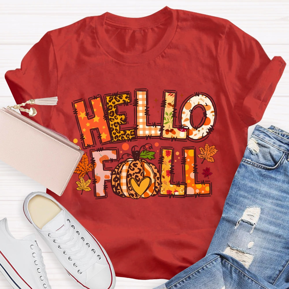 Hello Fall Pumpkin Thanksgiving T-shirt