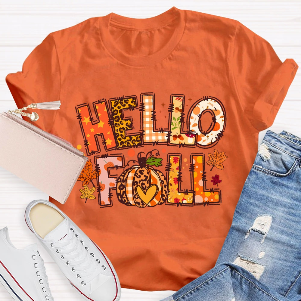 Hello Fall Pumpkin Thanksgiving T-shirt