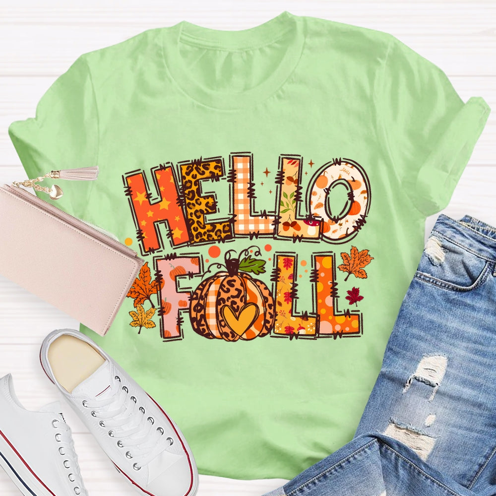 Hello Fall Pumpkin Thanksgiving T-shirt