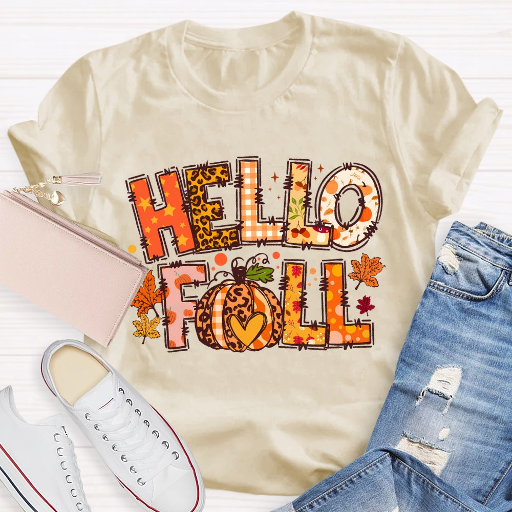 Hello Fall Pumpkin Thanksgiving T-shirt